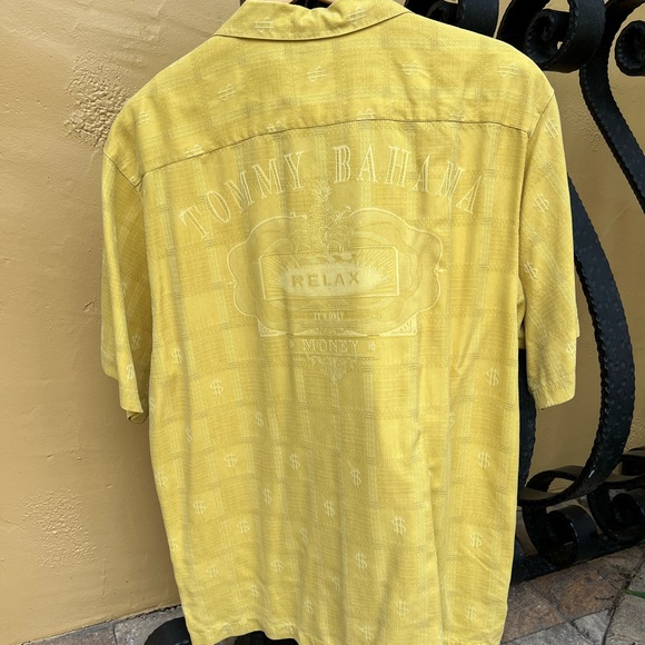 Tommy Bahama Men's Silk Camp Shirt Relax It's Only Money, Mustard Yellow Medium - Picture 5 of 6